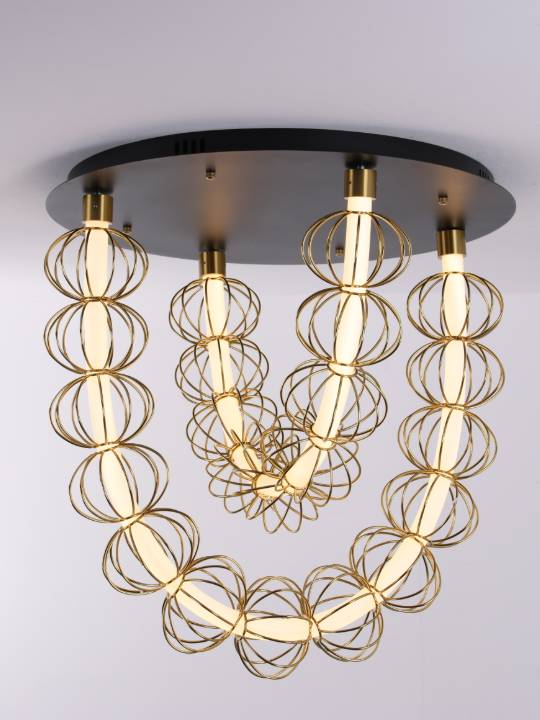 Brass & Black Circular Chandelier